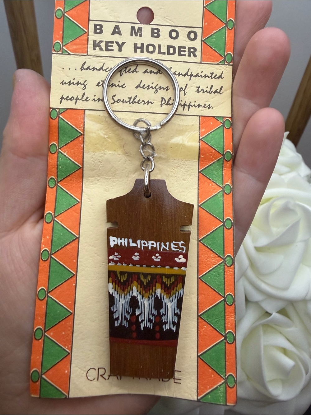 Bamboo Key Holder Keychain - Philippines Design - Brown